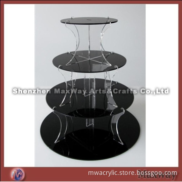 Black Round Finely Designed Acrylic 4 Tiers Tower Wedding Cup Cake Display Stand Rack